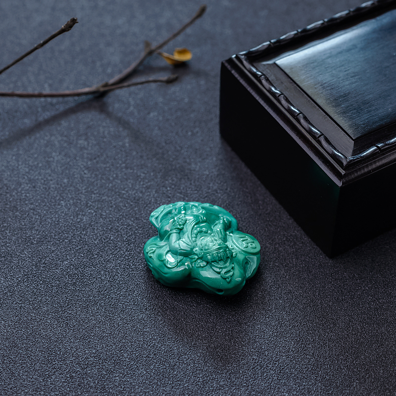 蓝绿绿松石黄财神吊坠-红掌柜