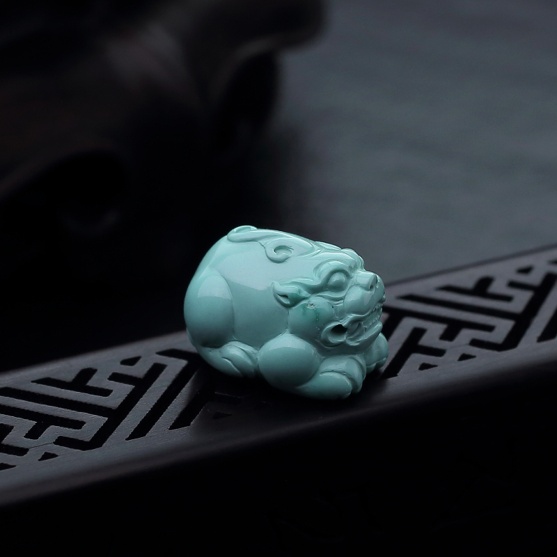 天然高瓷浅蓝绿松石貔貅吊坠-红掌柜