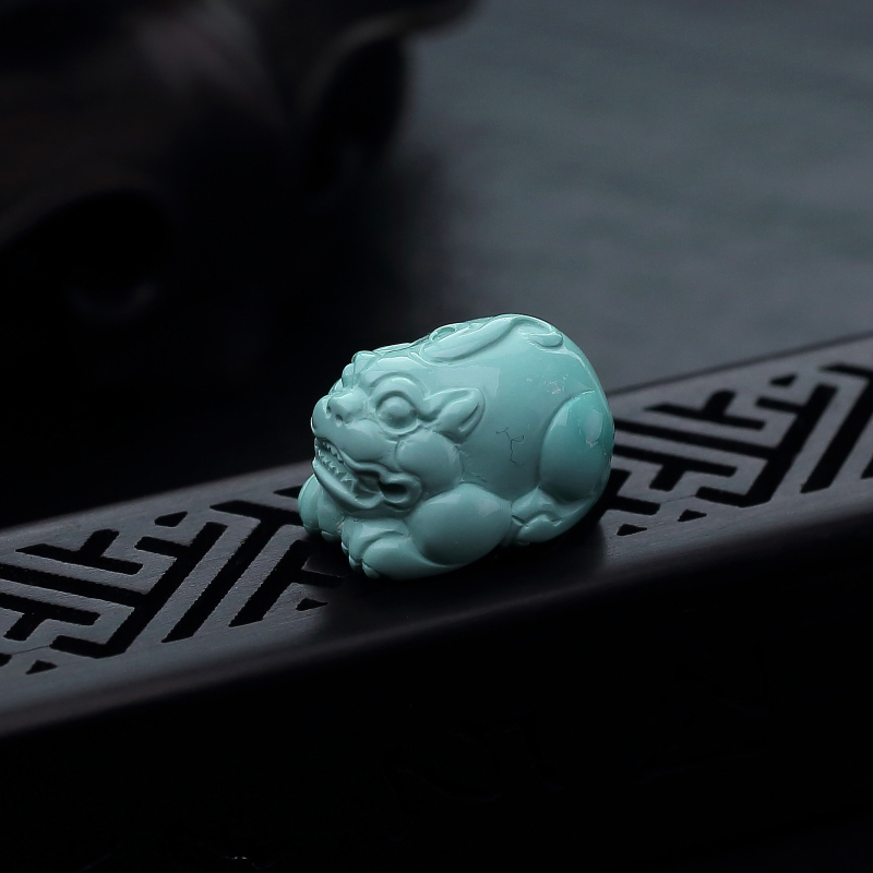 湖北高瓷浅蓝绿松石貔貅吊坠-红掌柜