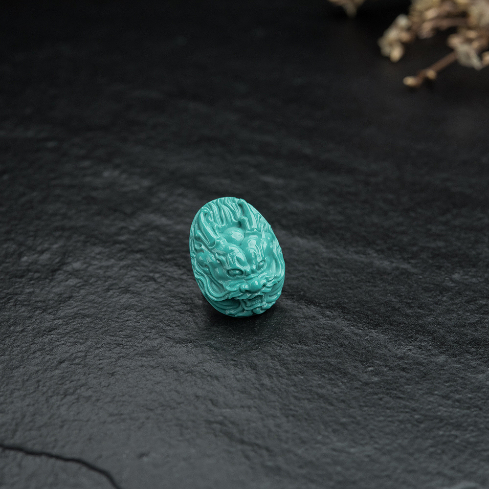 高瓷铁线绿松石龙头戒面-红掌柜