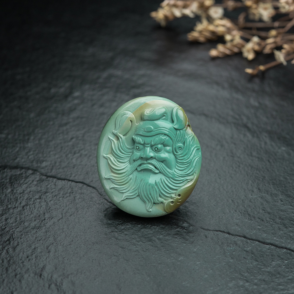 高瓷俏色绿松石钟馗吊坠-红掌柜