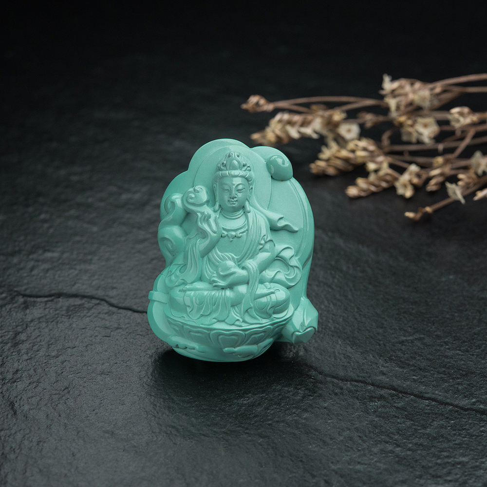 高瓷蓝绿绿松石观音吊坠-红掌柜