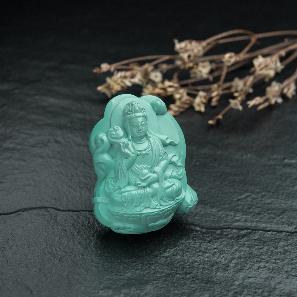 蓝绿绿松石观音吊坠-红掌柜