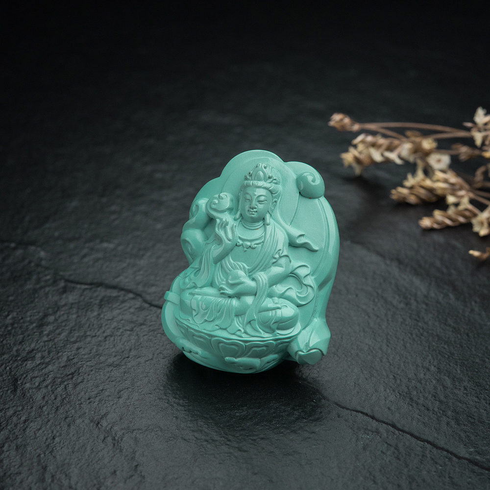 高瓷绿松石观音吊坠-红掌柜