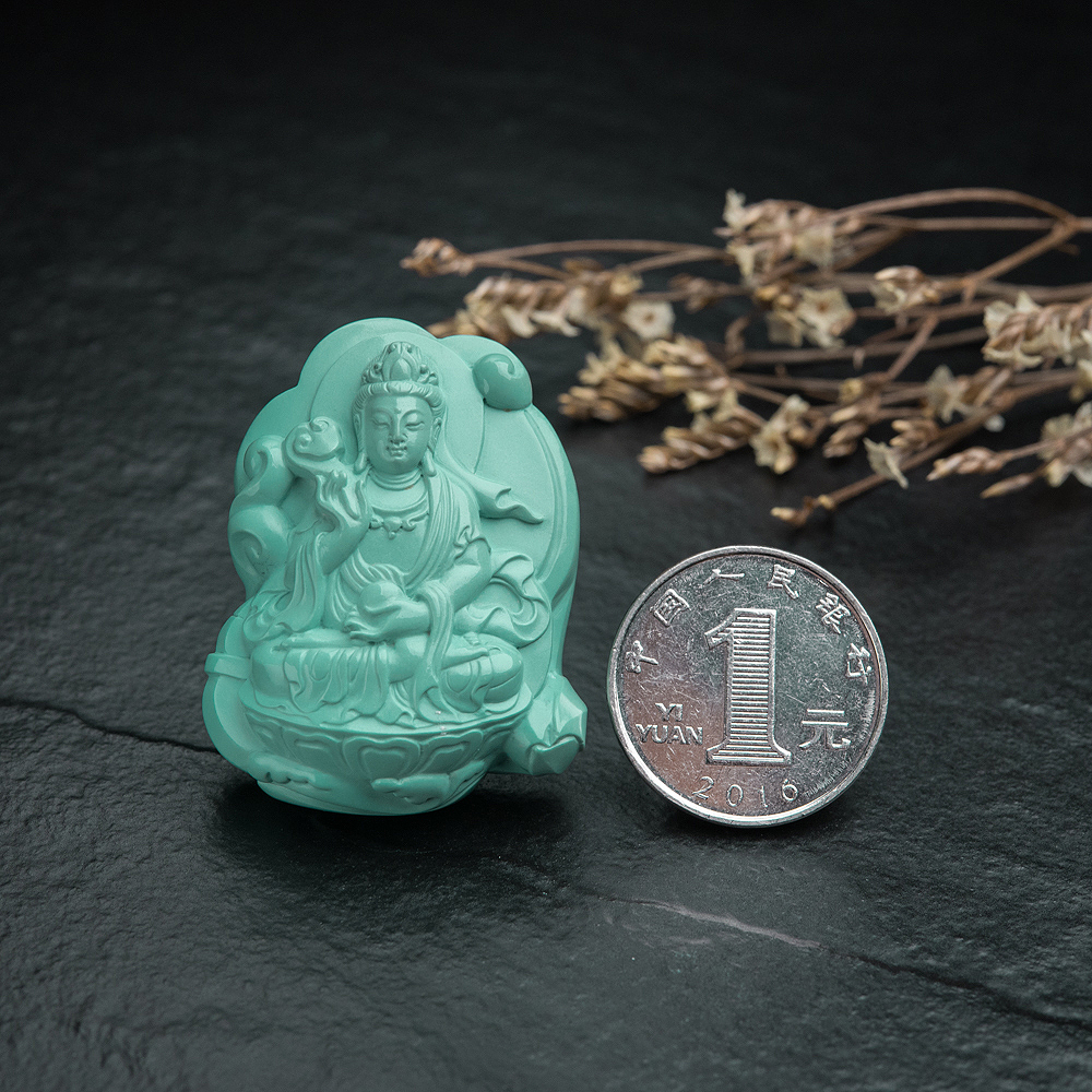 高瓷蓝绿绿松石观音挂坠-红掌柜