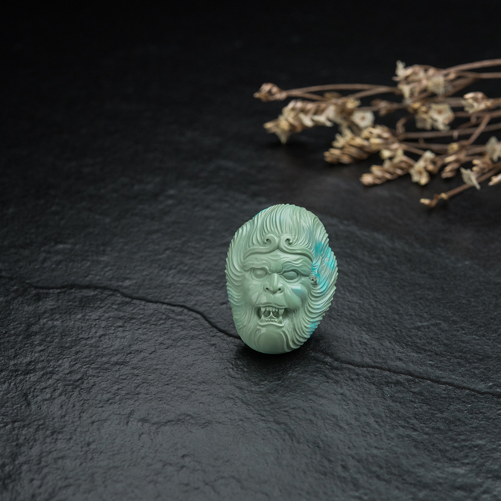 高瓷铁线蓝绿绿松石孙悟空吊坠-红掌柜