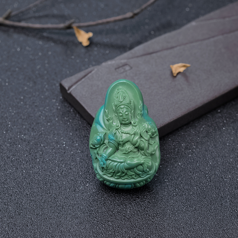 高瓷蓝绿绿松石度母吊坠-红掌柜