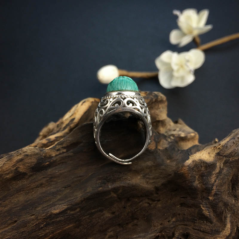 高瓷绿色绿松石孙悟空戒指 - 红掌柜