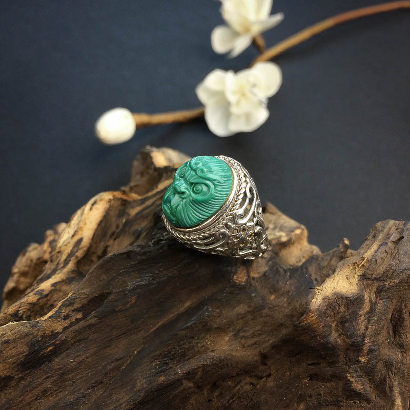 湖北高瓷绿色绿松石孙悟空戒指 - 红掌柜