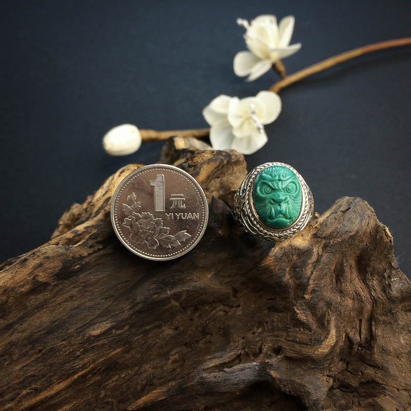 天然高瓷绿色绿松石孙悟空戒指 - 红掌柜