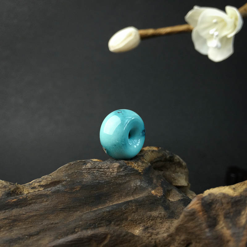 天然高瓷铁线蔚蓝绿松石平安扣吊坠 - 红掌柜