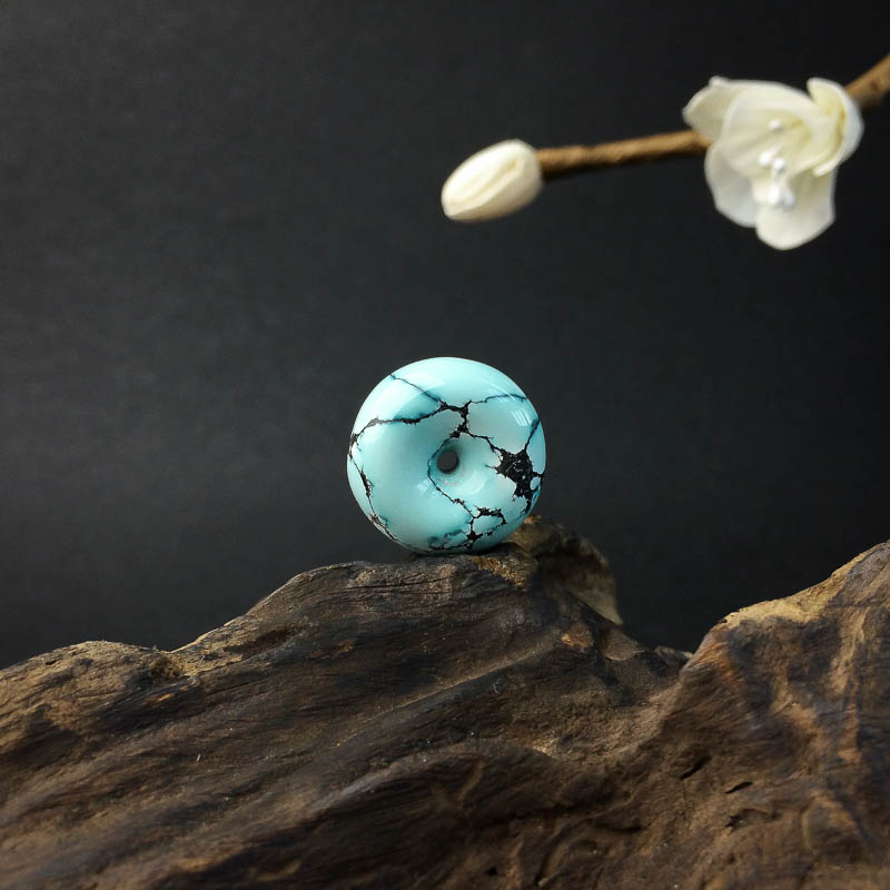 湖北天然中高瓷铁线浅蓝绿松石平安扣吊坠 - 红掌柜