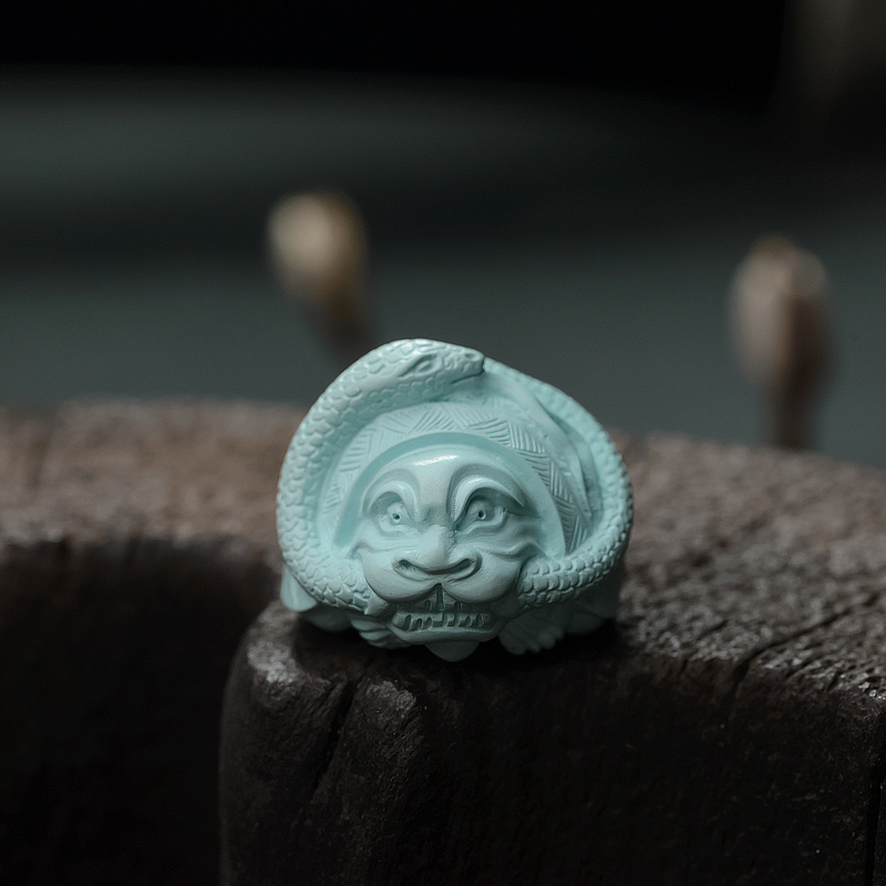 天然中瓷浅蓝绿松石龟咬蛇吊坠-红掌柜