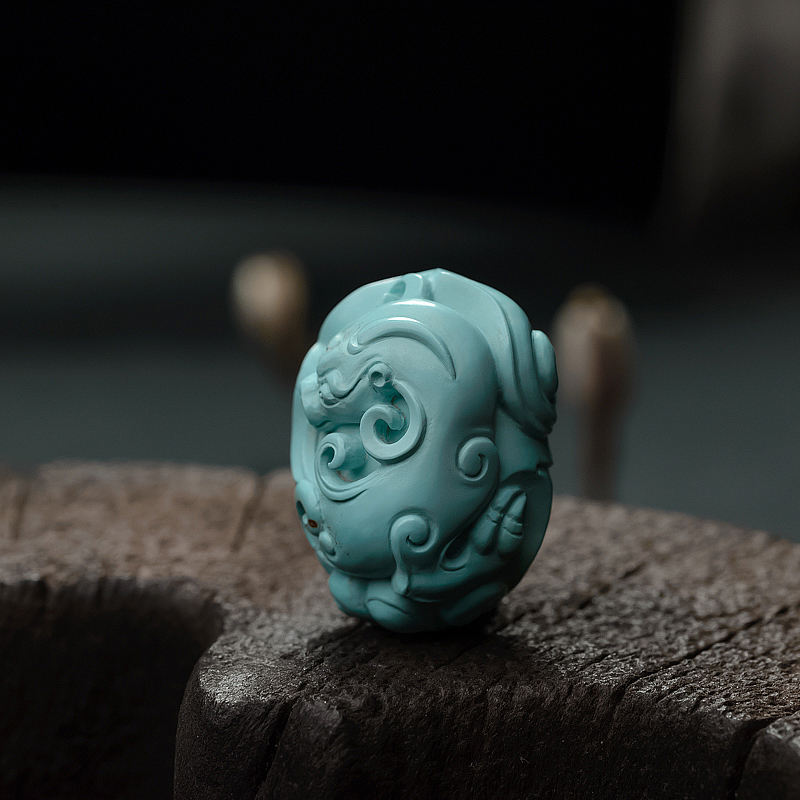 天然中瓷铁线蓝绿松石蛟龙吊坠-红掌柜