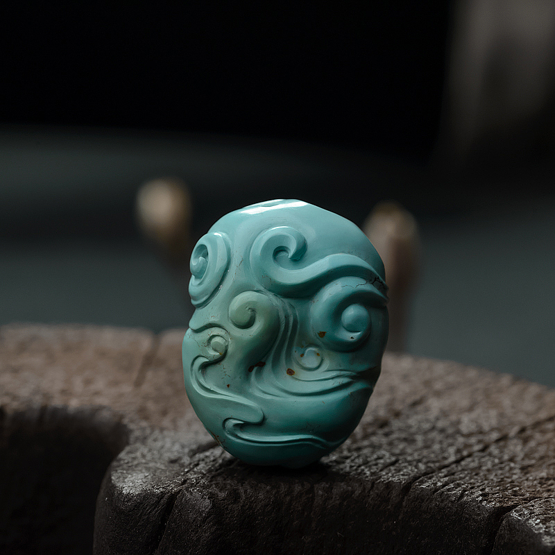 湖北天然铁线蓝绿松石蛟龙吊坠-红掌柜