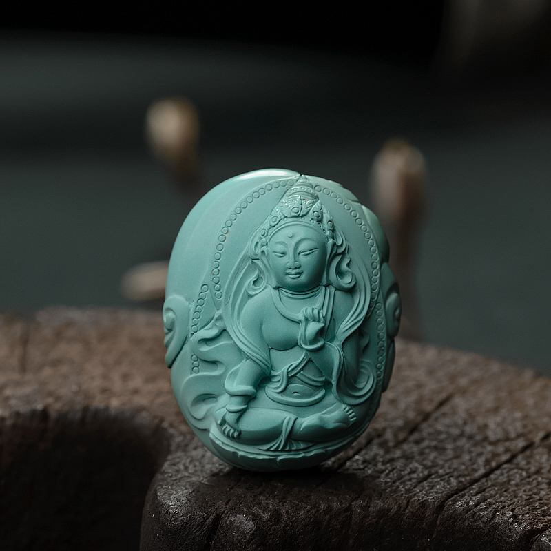 湖北天然中瓷蓝绿松石文殊吊坠-红掌柜