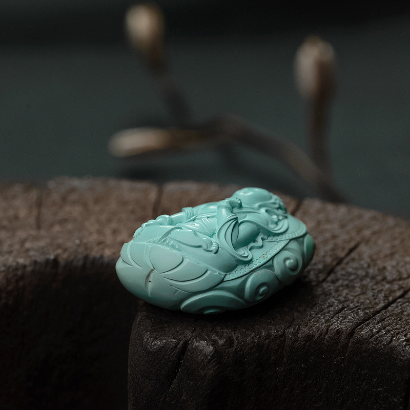 湖北天然绿松石文殊吊坠-红掌柜