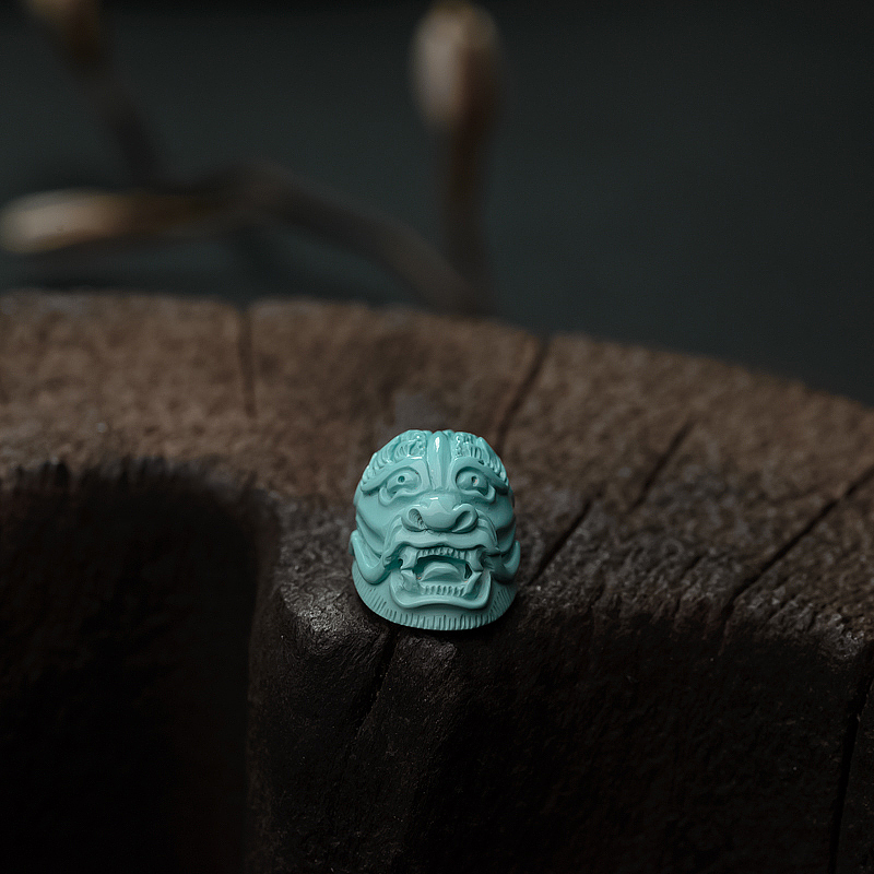 湖北天然中高瓷蓝绿松石龙头戒面-红掌柜