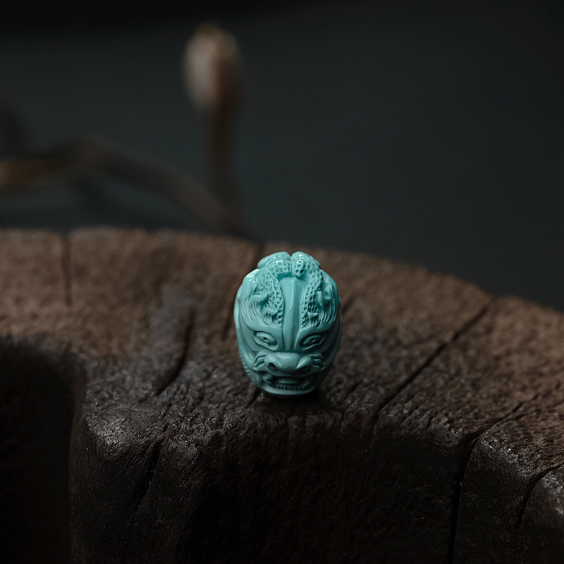 湖北天然中高瓷蓝绿松石戒面-红掌柜