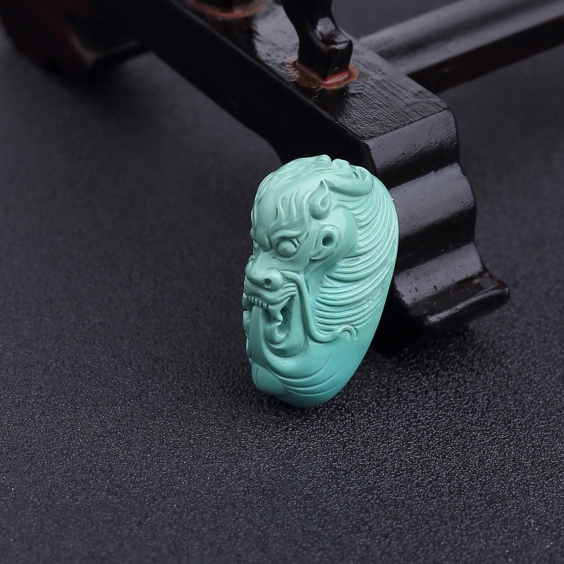 湖北高瓷铁线蓝绿绿松石龙头吊坠-红掌柜