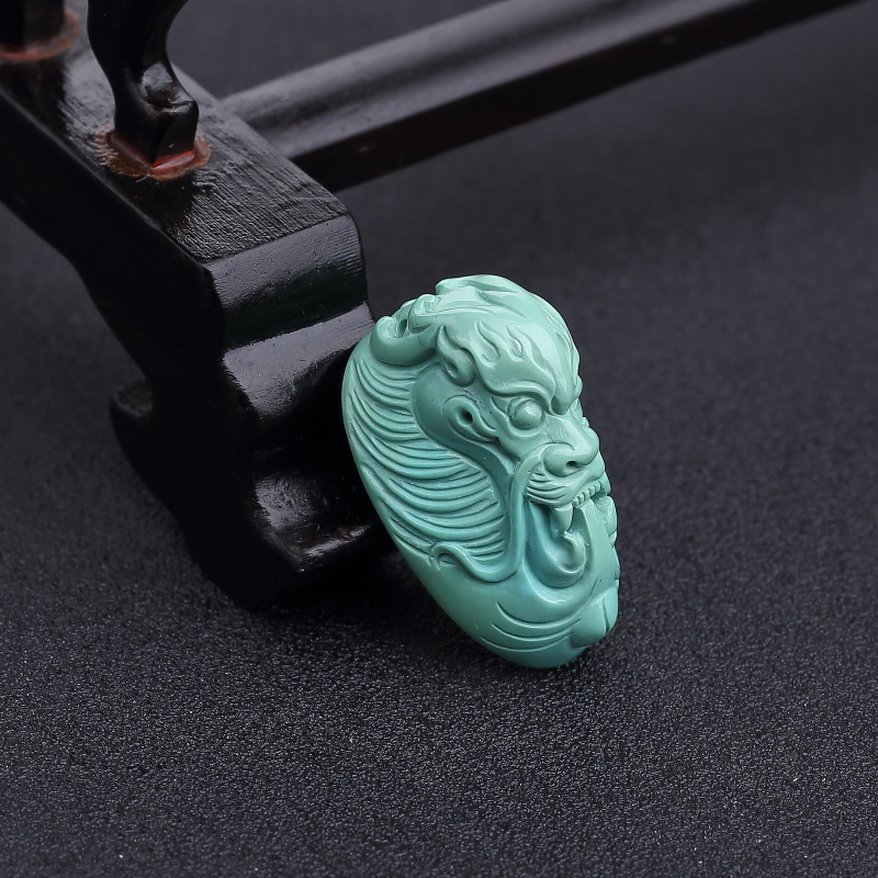 高瓷铁线蓝绿绿松石龙头吊坠-红掌柜