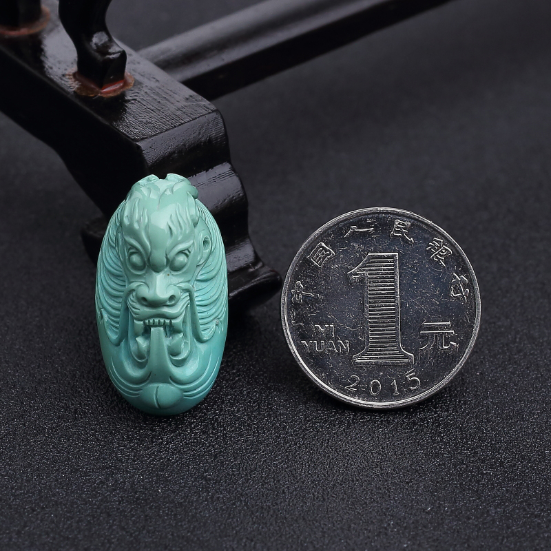 高瓷铁线蓝绿绿松石龙头吊坠-红掌柜