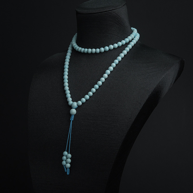 天然中高瓷铁线浅蓝绿松石108佛珠
