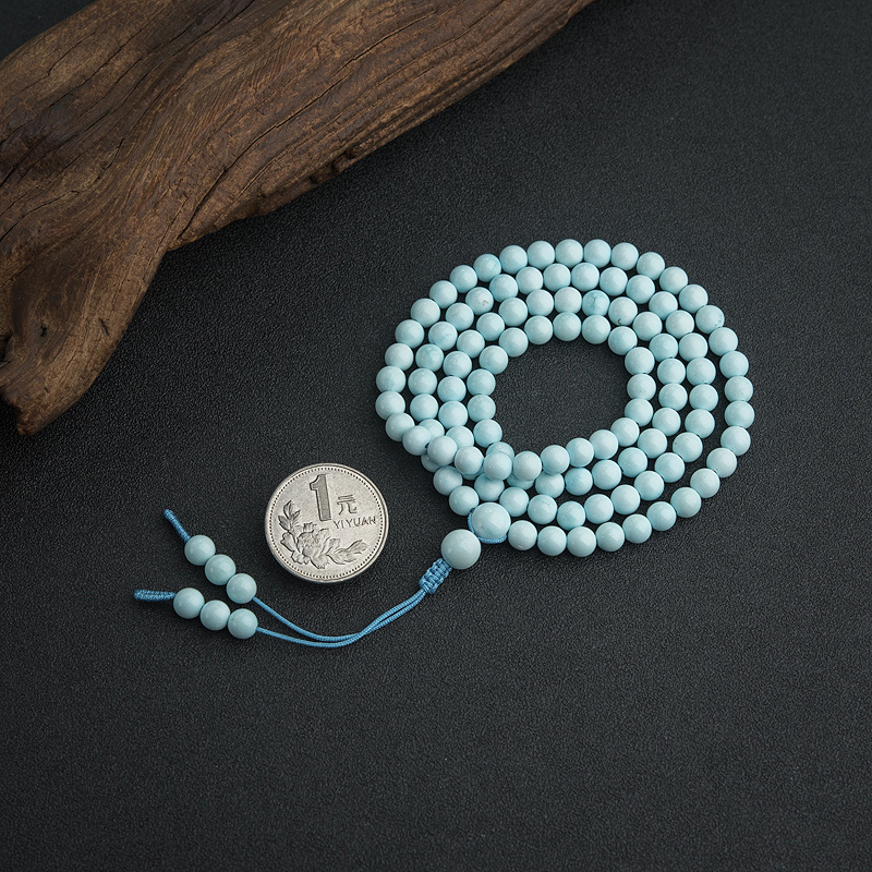 6mm中高瓷铁线浅蓝绿松石108佛珠