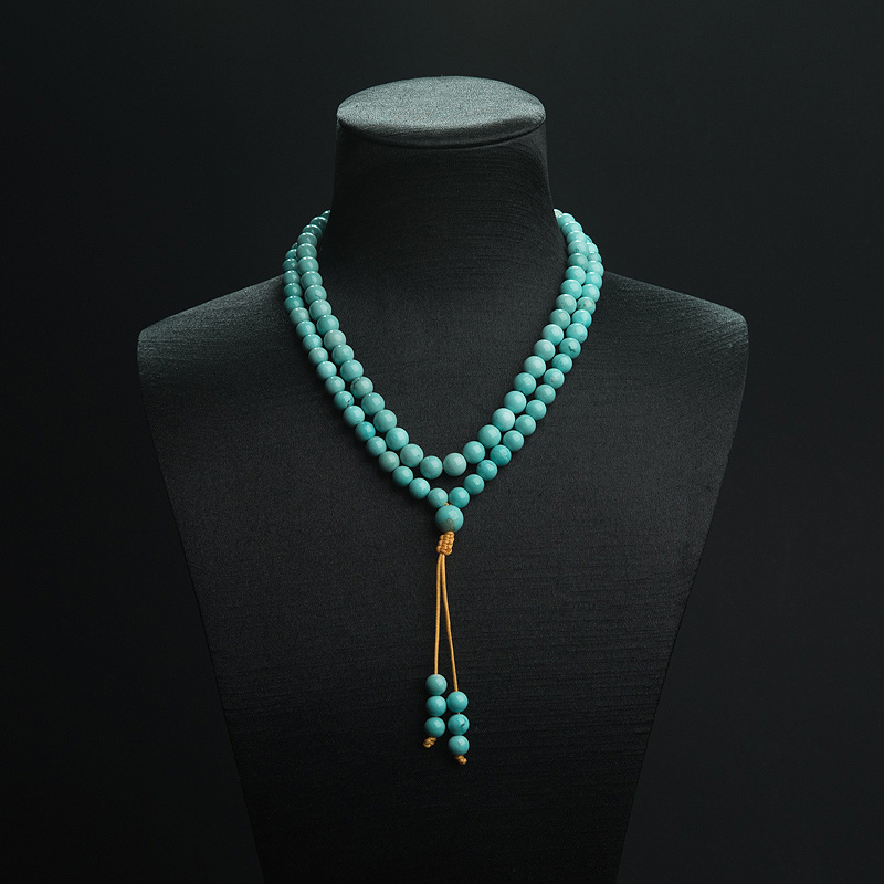 湖北高瓷铁线蓝绿松石108佛珠-红掌柜