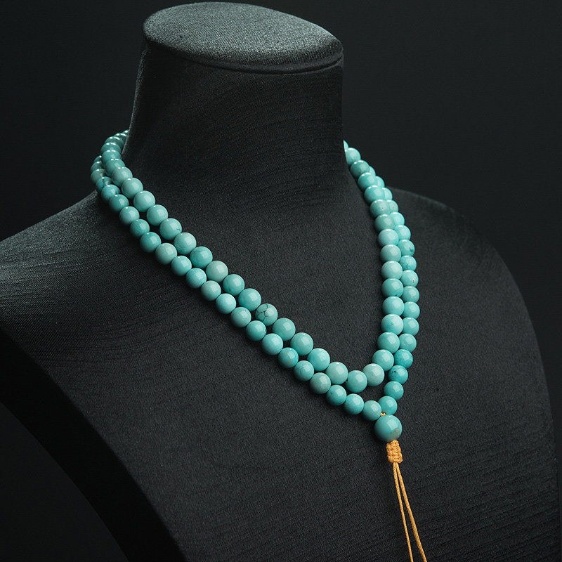 湖北高瓷铁线蓝绿松石佛珠-红掌柜