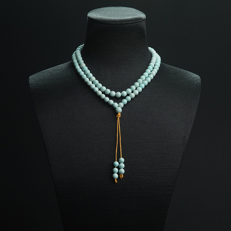 天然中高瓷铁线浅蓝绿松石108佛珠-红掌柜