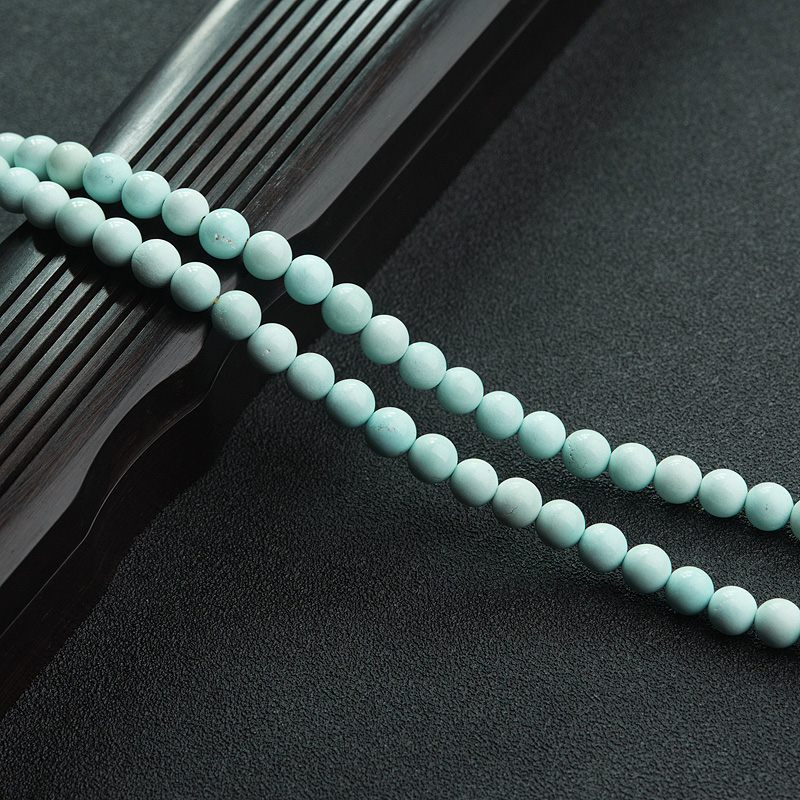 天然中高瓷铁线浅蓝绿松石佛珠-红掌柜