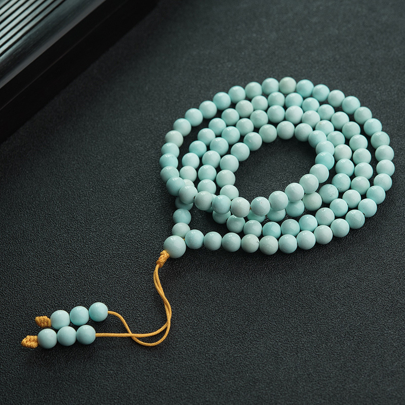中高瓷铁线浅蓝绿松石佛珠-红掌柜
