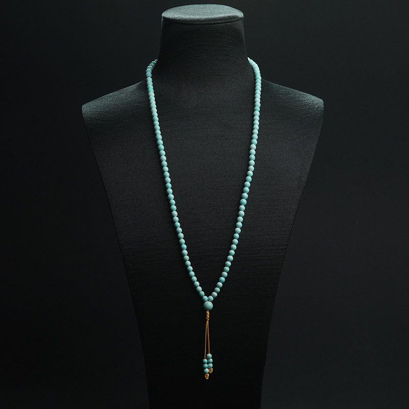 湖北天然中高瓷铁线浅蓝绿松石塔链-红掌柜