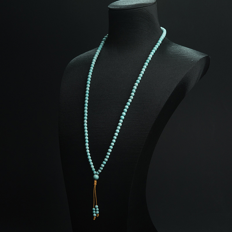 天然中高瓷铁线浅蓝绿松石塔链-红掌柜