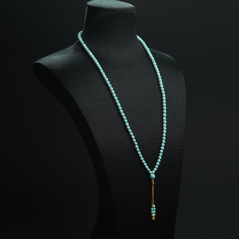 湖北中高瓷铁线浅蓝绿松石塔链-红掌柜