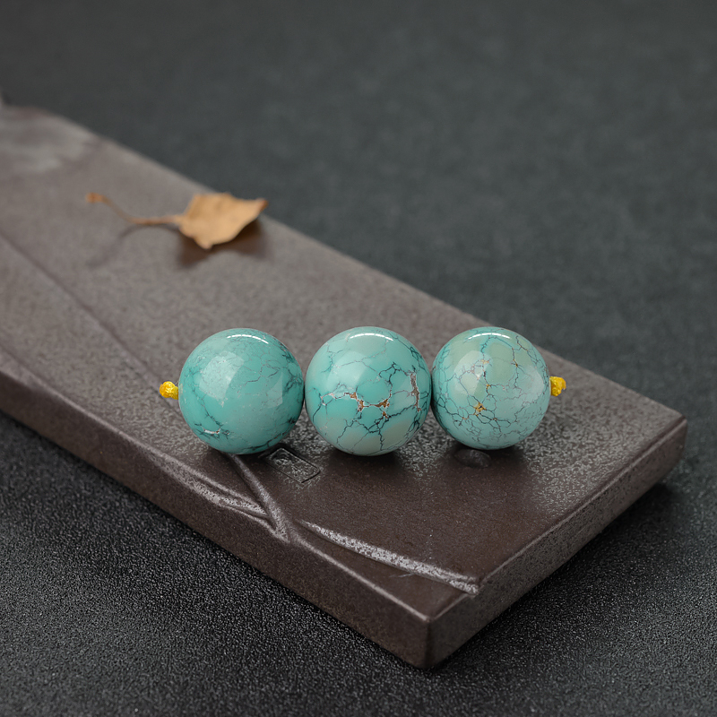 天然高瓷乌兰花蓝绿松石圆珠-红掌柜