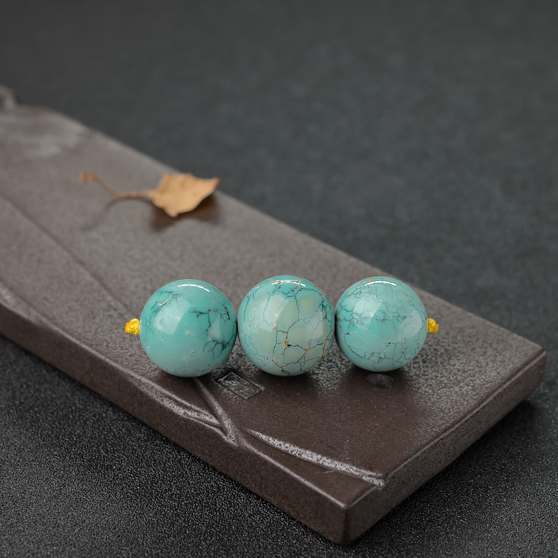 湖北高瓷乌兰花蓝绿松石圆珠-红掌柜