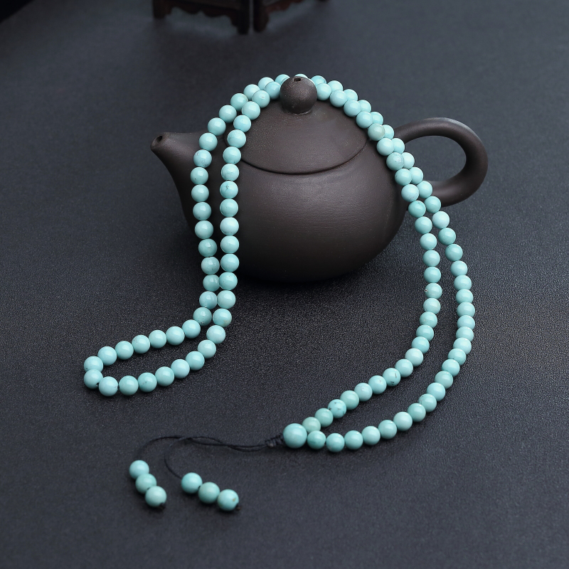 天然6mm高瓷铁线蓝绿绿松石108佛珠-红掌柜