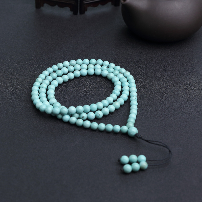 湖北6mm高瓷铁线蓝绿绿松石108佛珠-红掌柜