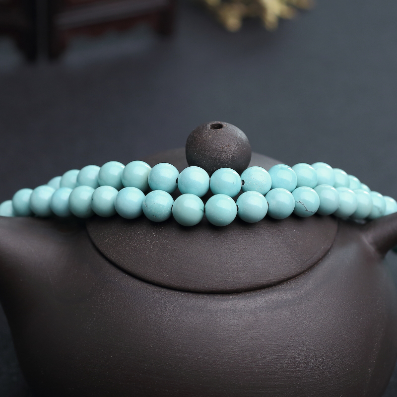 高瓷铁线蓝绿绿松石108佛珠-红掌柜