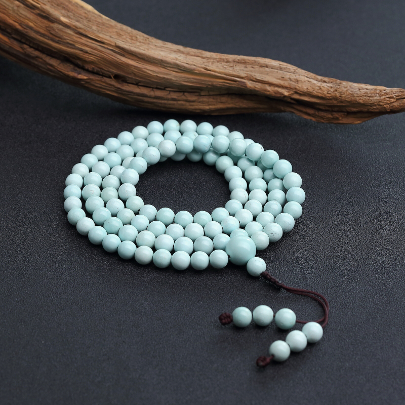 天然中高瓷铁线浅蓝绿松石108佛珠-红掌柜