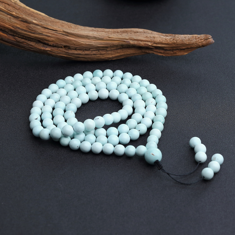 湖北8.5mm中高瓷铁线浅蓝绿松石108佛珠-红掌柜