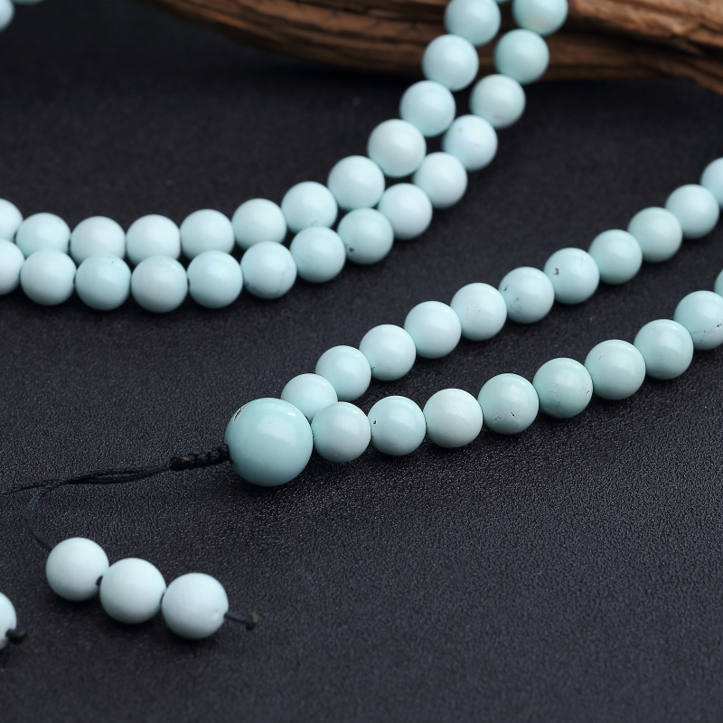 天然中高瓷铁线浅蓝绿松石108佛珠-红掌柜