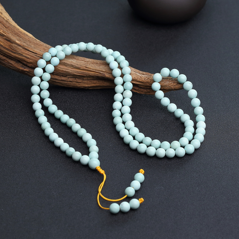 天然7.5mm中高瓷铁线浅蓝绿松石108佛珠-红掌柜