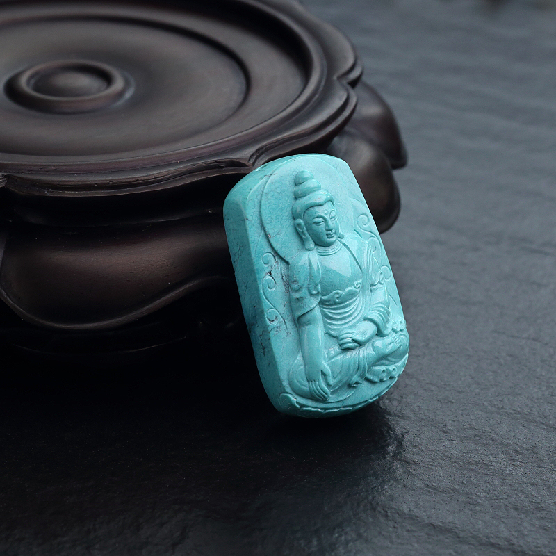 铁线蓝绿绿松石阿弥陀佛吊坠-红掌柜