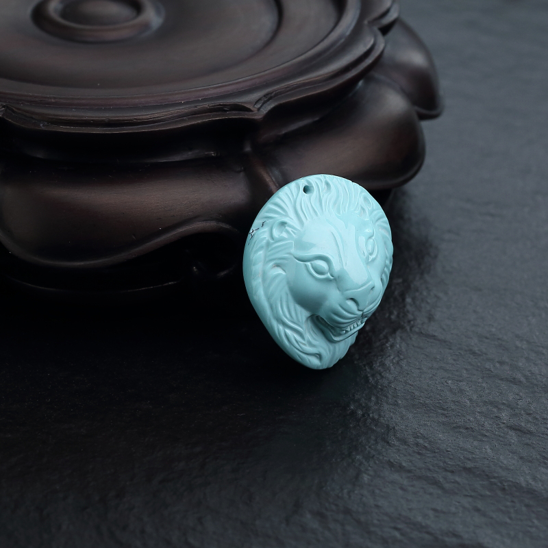 铁线蓝绿绿松石狮子头吊坠-红掌柜