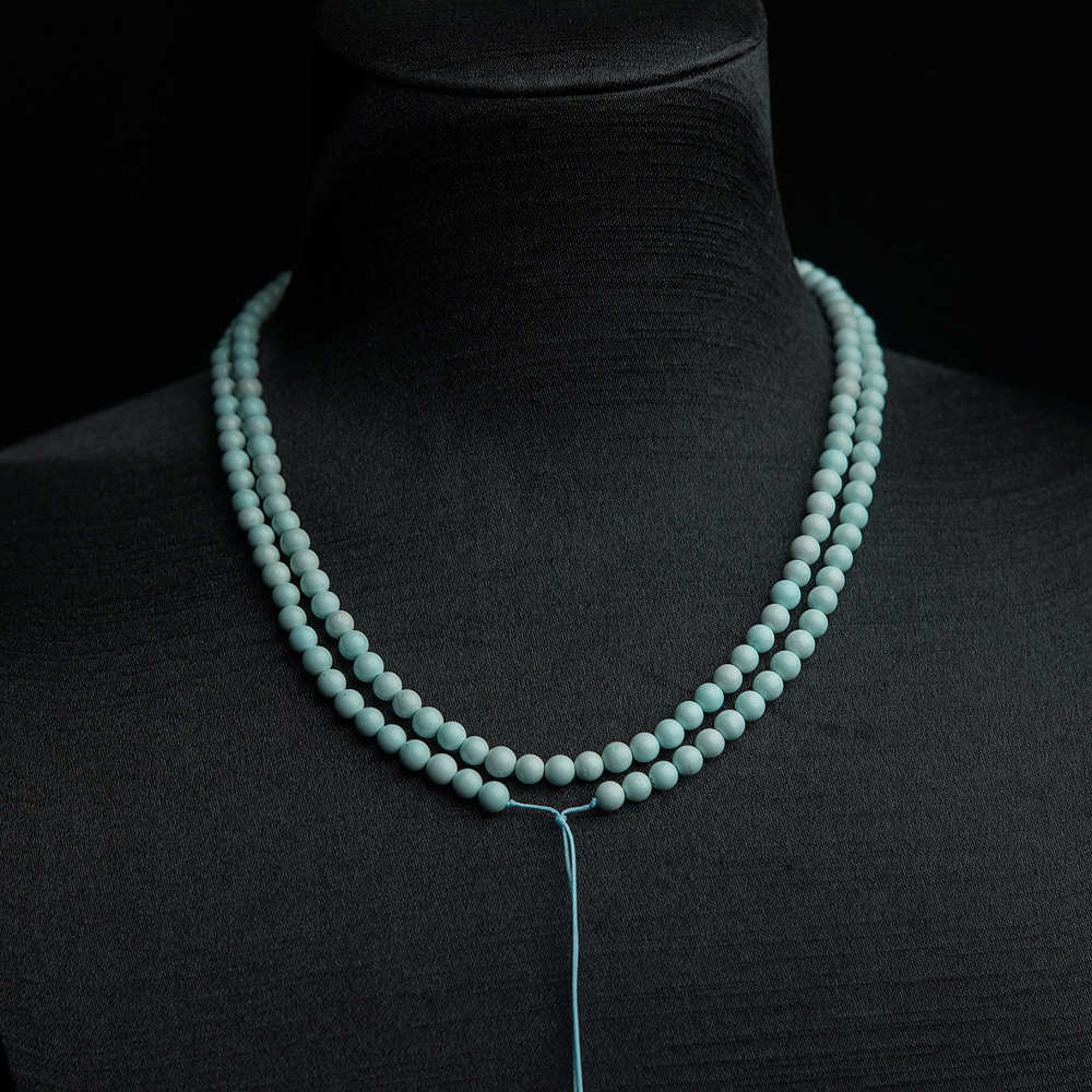 4mm中高瓷铁线浅蓝绿松石长链-红掌柜