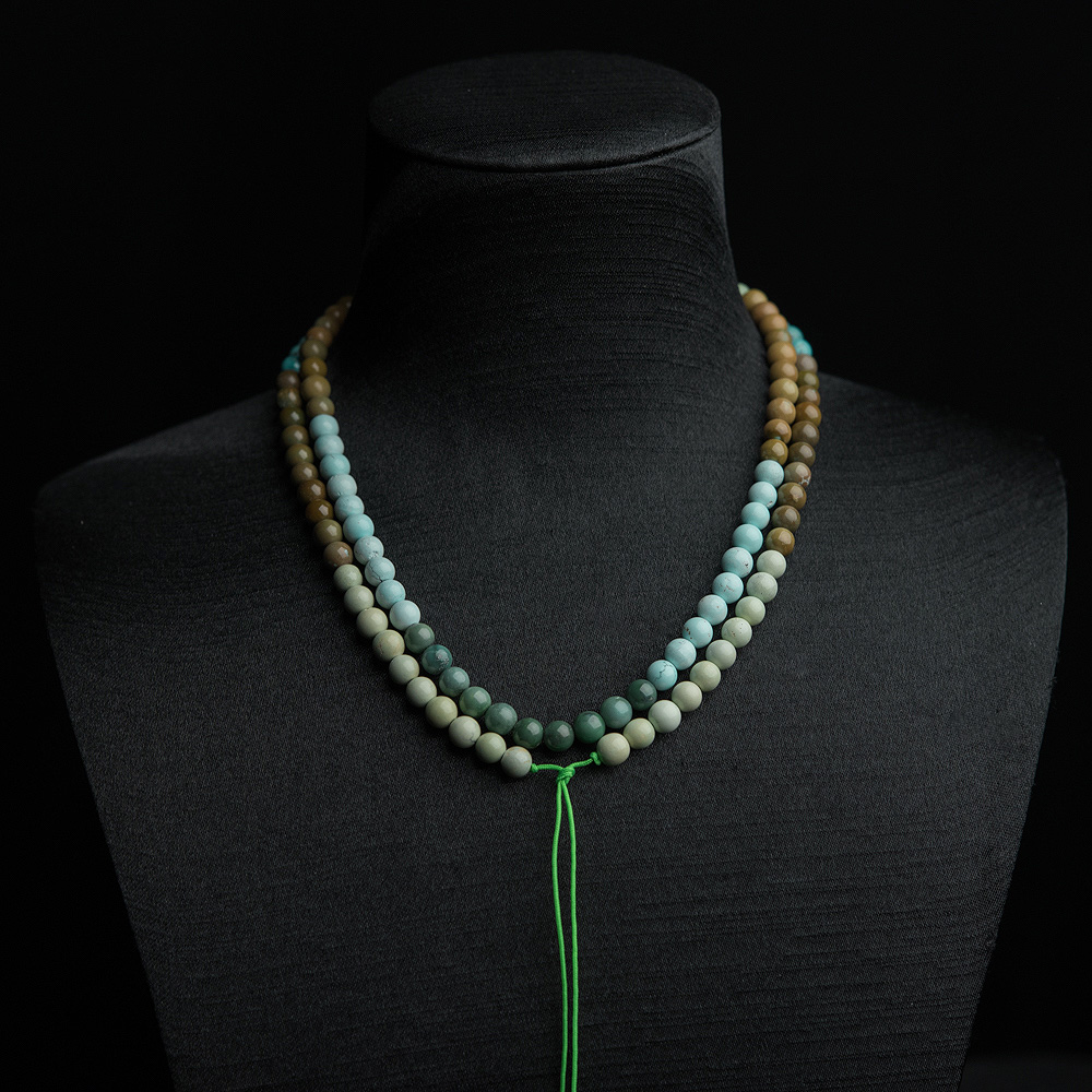 5.5mm中高瓷铁线俏色绿松石长链-红掌柜