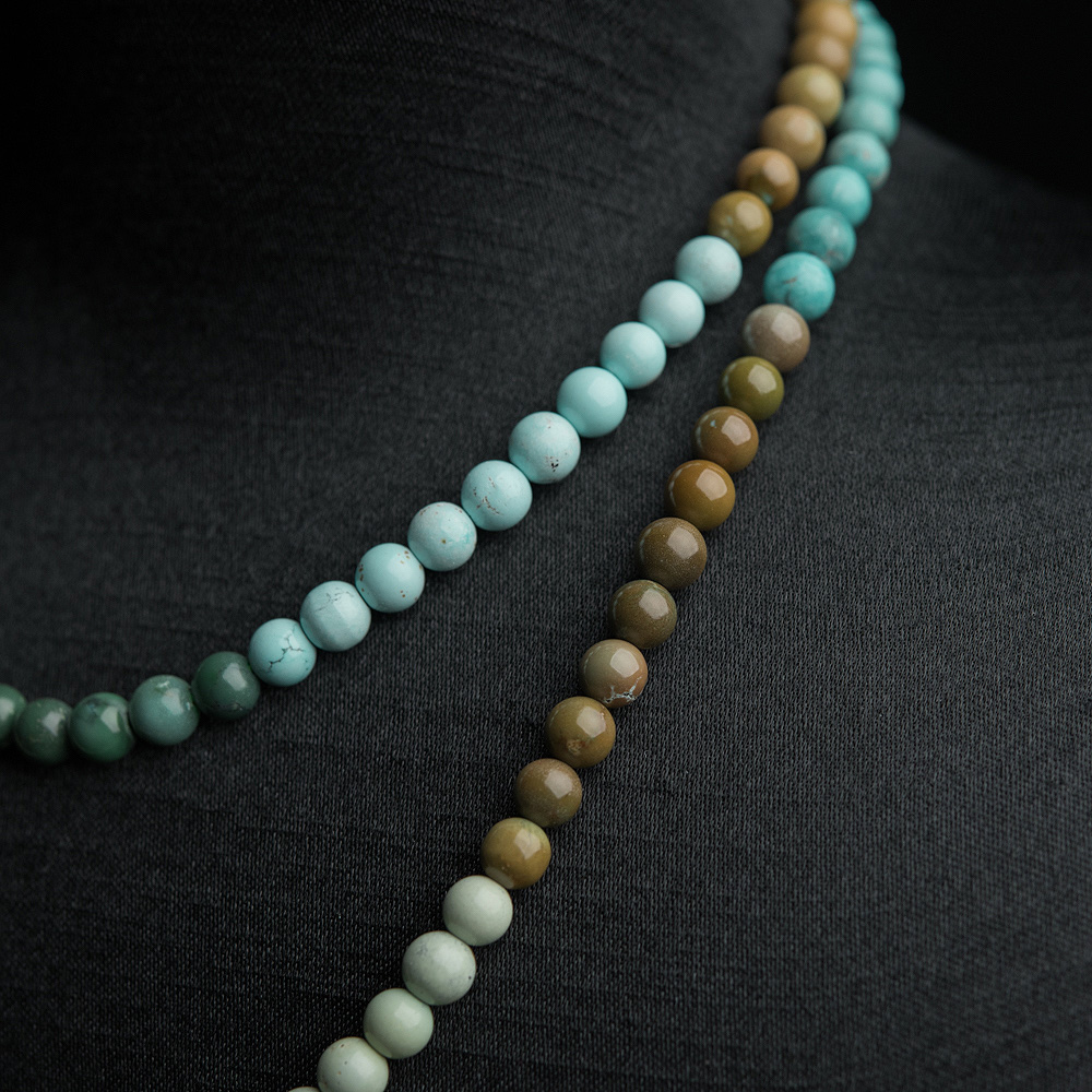 天然中高瓷铁线俏色绿松石长链-红掌柜